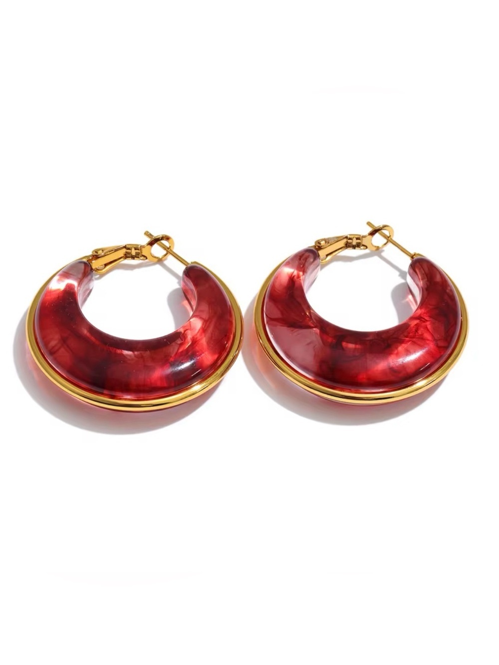 Burgundy Resin Hoop Earrings | PVD Gold Plated Stainless Steel |